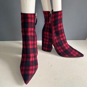 Alias Mae Boots size 40 Tartan Plaid Ahara Bootie Red Pointed Toe Mod Preppy